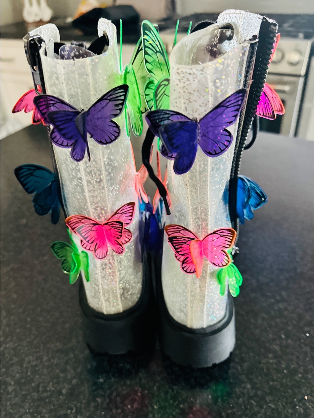 Club Exx Dolls Kill 3D Glitter Butterfly Combat Boots Size 7 - Picture 9 of 12
